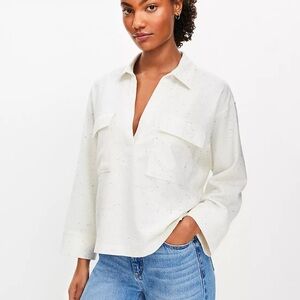 LOFT Men's Off-White Casual Button Down Shirt